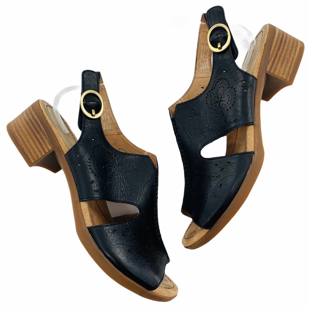Dansko Lisa Black Leather Block Heel Sandals | 41